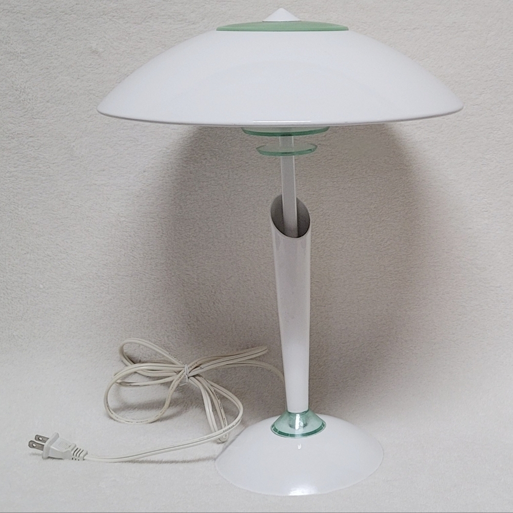 80s Vintage Touch White Green Mushroom Light Atomic Flying Saucer Lamp Home